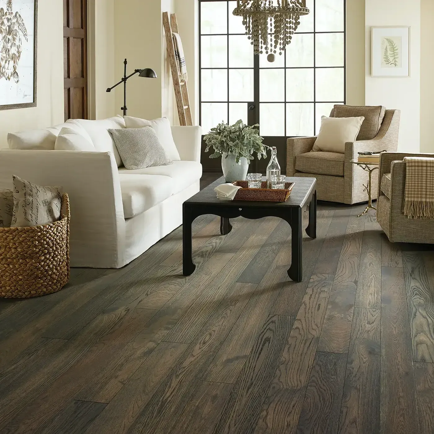 CornerstoneOak-SW676-07044-Granite-5in-RM Dark gray hardwood in a living room | Carpets of Dalton