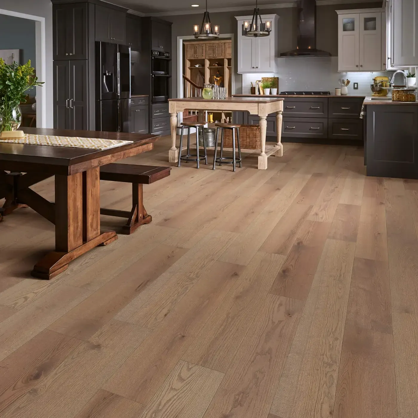 LandmarkSlicedOak-SW747-05099-GreatBasin-RM Shaw Floors hardwood in a light brown color in a kitchen | Carpets of Dalton