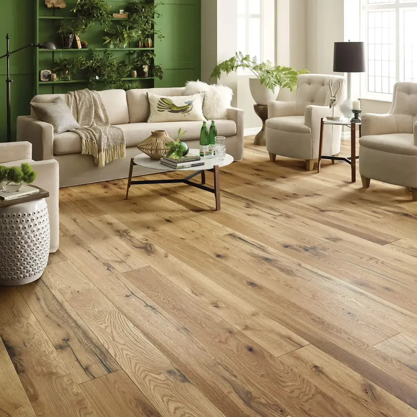 ReflectionsWhiteOak-SW661-01079-Natural-7in-2W765-RM Gray-brown hardwood in a dining room with a dark wood table | Carpets of Dalton